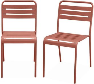 Sweeek Pair of steel and stackable garden chairs, Amelia, Terracotta, 44x52x79 cm