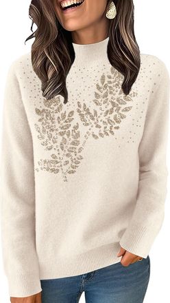 Generic Womens Sequin Turtleneck Knitted Jumpers Long Sleeve Plush Sparkle Pullover for Winter Holiday Parties Glitter Ladies Sweater for Women UK Tunic Top W
