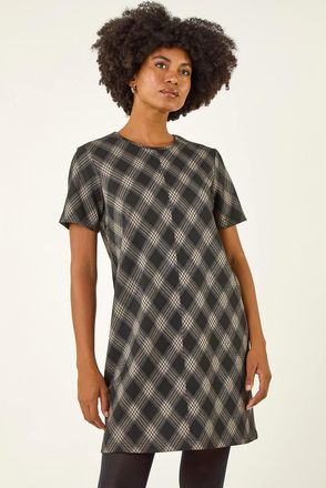 Roman Check Print T-Shirt Stretch Dress