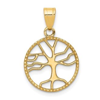 Diamond2Deal 14k Yellow Gold Gold Polished Small Tree of Life in Round Pendant
