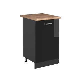Vicco Mueble Bajo De Cocina R-line, Negro Brillo Intenso/antracita, 50 Cm Encimera Roble Dorado, Vicco