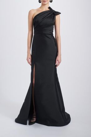 Amsale Mikado Draped Bodice Gown in Black at Nordstrom, Size 16