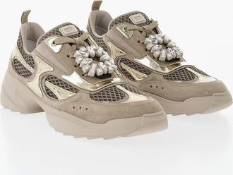 Roger Vivier Low-Top Leather And Mesh Sneakers With Jewel Embellishment Roger Vivier
