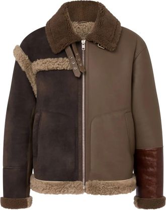 Moschino Giacca in pelle con orlo in shearling - Marrone