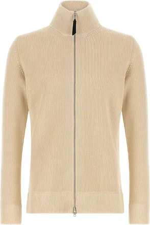 Maison Margiela Beige Ribbed Zip-Up Sweater