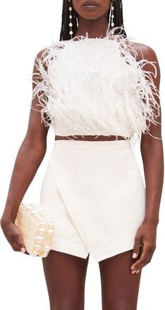 Cult Gaia Joey Feather Open Back Crop Top in White at Nordstrom, Size X-Small