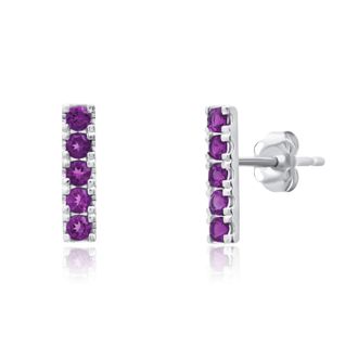 MAX + STONE 14k Yellow or White Gold Small Gemstone Bar Stud Earrings