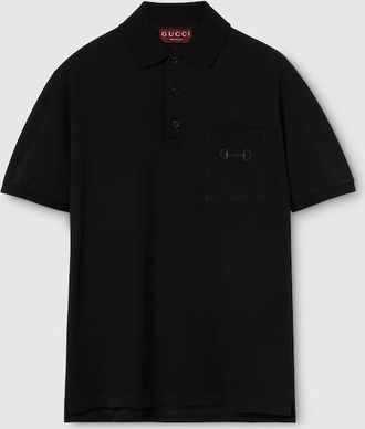 Gucci Cotton Piquet Polo Shirt With Embroidery, Size XXXL, Black, Ready-to-wear