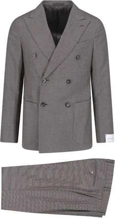 Caruso Multicolor Double-Breasted Peaked-Lapels Wool Suit