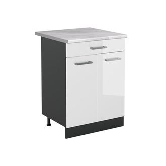 Vicco Mueble Bajo De Cocina R-line, Blanco Alto Brillo/antracita, 60 Cm Con Caj&oacute;n Encimera M&aacute;rmol, Vicco