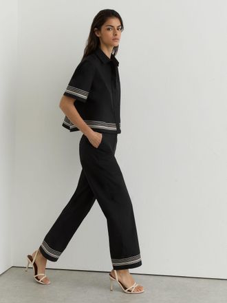 Reiss Cotton Stripe-detail Tapered Trousers, 10R