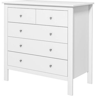 HOMCOM Homcom - Cassettiera da Camera 5 Cassetti in Legno Bianco 79x39.5x80.5 cm