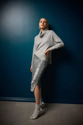 Joseph Ribkoff Sequined Pencil Skirt In Silver