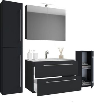 VCM 5pcs Set 1 Lavabo Con Dos Cajones, 1 Gabinete Espejo, 1 Lavabo, 1 Midischrank, 1 Gabinete Alto Lavabo Cer&aacute;mico Gabinete Inferior Colgante 60 Cm Set De