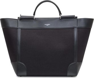 Dolce & Gabbana Zwarte leren schoudertas met handvatten - Heren - Shoppers - Zwart - ONE Size - Leer - Tassen