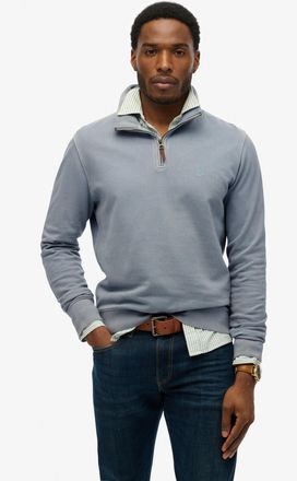 Superdry Sweatshirt SUPERDRY CLASSIC ESSENTIAL HENLEY, Herren, Gr. L, blau (washed denim), angeraute Sweatware, Obermaterial: 100% Baumwolle, unifarben, regula