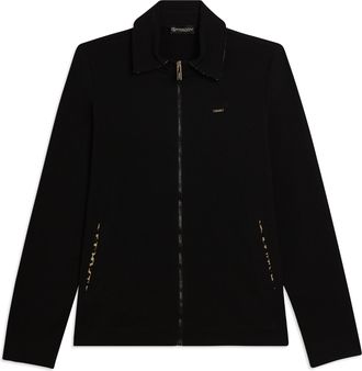 Freddy Felpa Zip con Collo a Camicia e Inserti Animalier