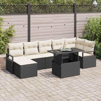 vidaXL Vidaxl - Conjunto De Sof&aacute; De Jard&iacute;n Con Coj&iacute;n 8 Pcs Negro Y Crema
