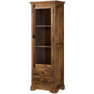 Massivmoebel24 RODEZ 151 Vetrina in legno di mango - oliato / marrone scuro 65x45x190
