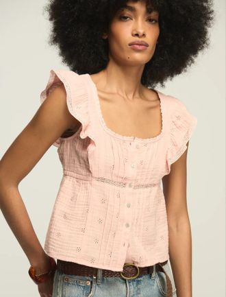 Lucky Brand Womens Gauze Babydoll Top