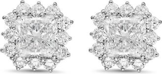 Diana M. Jewels 14kt white gold 12cts lab grown Radiant Cut Diamond Halo Earrings