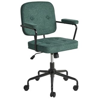 Beliani Silla De Oficina De Tela Patas Negras Giratorio Altura Ajustable Verde Oscuro Pawnee