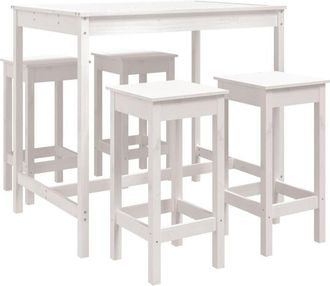 vidaXL Set De Mesa Y Taburetes Altos Jard&iacute;n 5 Pzas Madera Pino Blanco Vidaxl