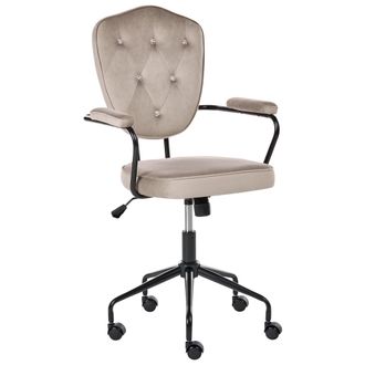 Beliani Silla De Oficina Tapizado De Terciopelo Giratoria Asiento Y Respaldo Ajustable Con Capiton&eacute; Con Cristales Gris Pardo Velisse