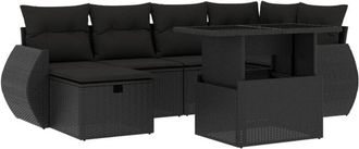 vidaXL Set De Sof&aacute;s De Jard&iacute;n 7 Pzas Con Cojines Rat&aacute;n Sint&eacute;tico Negro Vidaxl