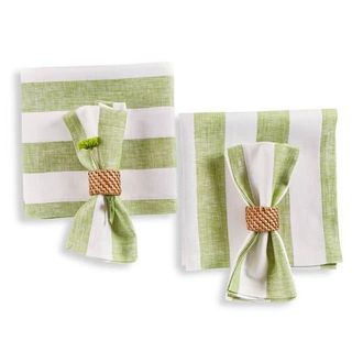 Solino Home Linen Dinner Napkins - Cabana Stripe, 20 x 20 in Green And White at Nordstrom, Size Large
