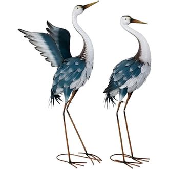 Relaxdays Relaxdays Garden Decoration Heron Figures Set of 2, Bird Scarers for Garden, Pond, Outdoor, Metal Decor, Multicoloured
