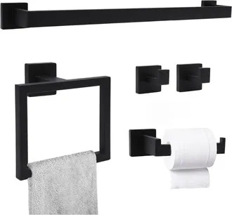 OEM Juego De 5 Accesorios De Ba&ntilde;o De Acero Inoxidable Negro, Toallero De Pared De 60 Cm