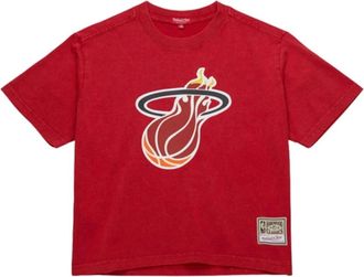 Mitchell & Ness Boxy Cropped T-Shirt - Dames - T-shirts - Rood - XS - Katoen - Tops