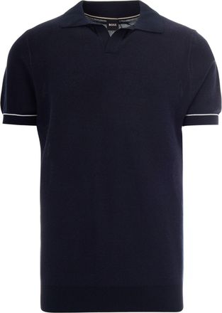 BOSS Short-Sleeve Knitted Polo with Classic Collar and Stripe Detail