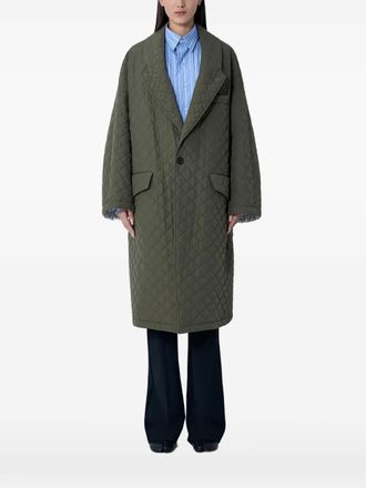 Maison Margiela notched-lapels quilted coat - Green