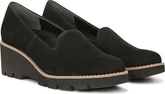Vionic Womens Vionic Willa Loafers Black Suede Round Toe Slip On Wedge Shoes GAL1730