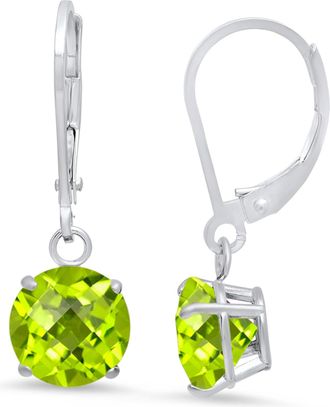 MAX + STONE 10K White Gold Round Checkerboard Cut Gemstone Leverback Earrings (8mm)