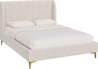 Rendez-Vous Déco Rendez-vous Déco - Cama de matrimonio de 140x190 cm en tejido beige con pies dorados - Koda