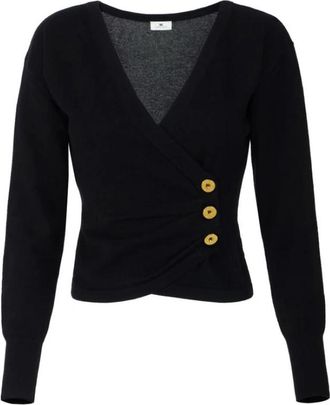 Elisabetta Franchi Cashmere Blend Jumper met Juweelknopen - Dames - Vesten - Zwart - XS - Wol - Truien & Vesten