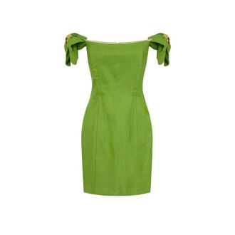 Elisabetta Franchi Party Dresses, female, Green, Size: S Linen-blend Mini Dress
