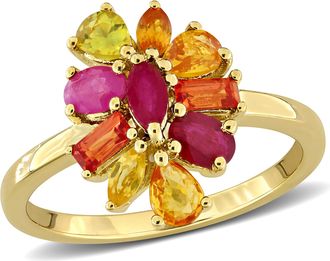 Mimi & Max Multi-Shape Gemstone Floral Ring Sterling Silver