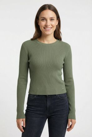 QS by s.Oliver Rundhalspullover QS, Damen, Gr. XXL (44), khaki, Feinripp, Obermaterial: 70% Viskose, 30% Polyamid, unifarben, normal h&uuml;ftbedeckend, Rundhals, Pullove