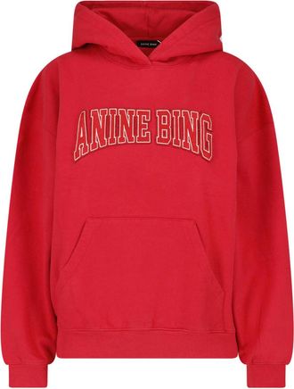 Anine Bing Red Harvey Cotton Logo Hoodie