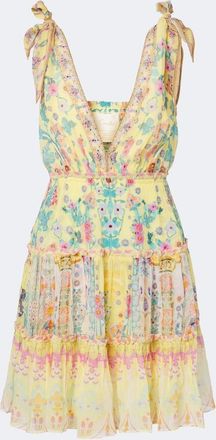 Camilla Floral embellished tiered silk minidress