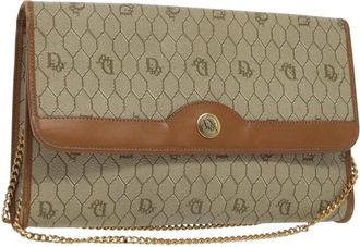 Dior Vintage Honeycomb Chain Canvas Beige Canvas Bag (Pre-Owned)