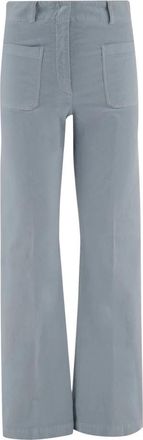 Ql2 Quelledue Stretch Cotton Velvet Pants - Dames - Wijde Broeken - Blauw - S - Katoen - Broeken