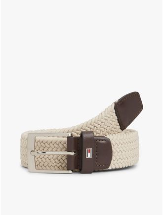 Tommy Hilfiger Mens Square Buckle Woven Elastic Belt - Beige - 40