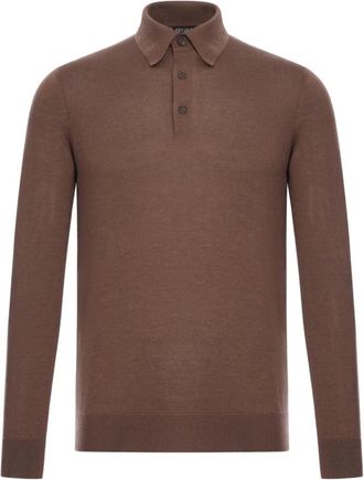 Ermenegildo Zegna Cashmere Knitwear, male, Brown, Size: XL Ribbed Polo-Collar Sweater