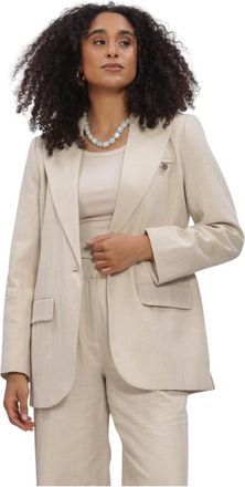 Co'Couture Jassen, Dames, Beige, XS, Leer, Leenacc Linnen Getailleerde Blazer