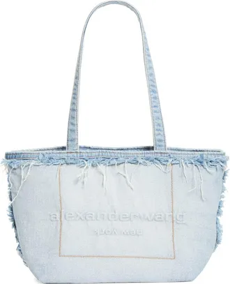 Alexander Wang Medium Punch Logo Denim Fray Tote in Bleach Blue at Nordstrom
